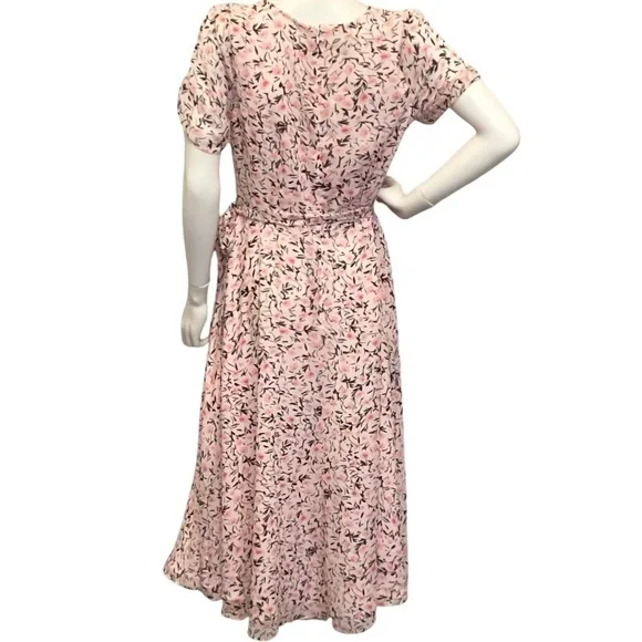 Talbots 8 New Button Front Floral Midi Dress Pink Cottage Core Prairie Spring - Picture 8 of 13